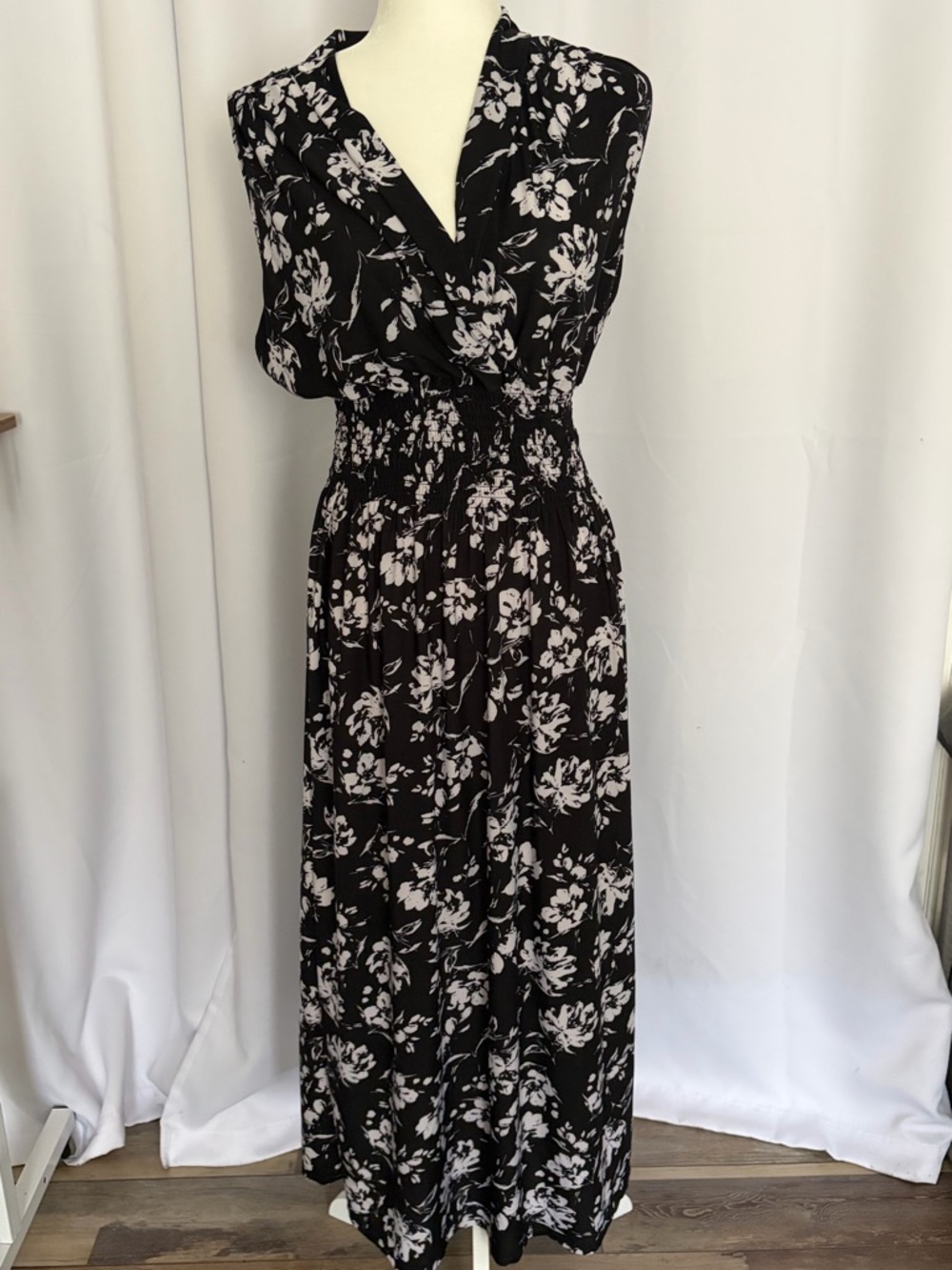 Black Floral Maxi Dress with Smocked Waist
